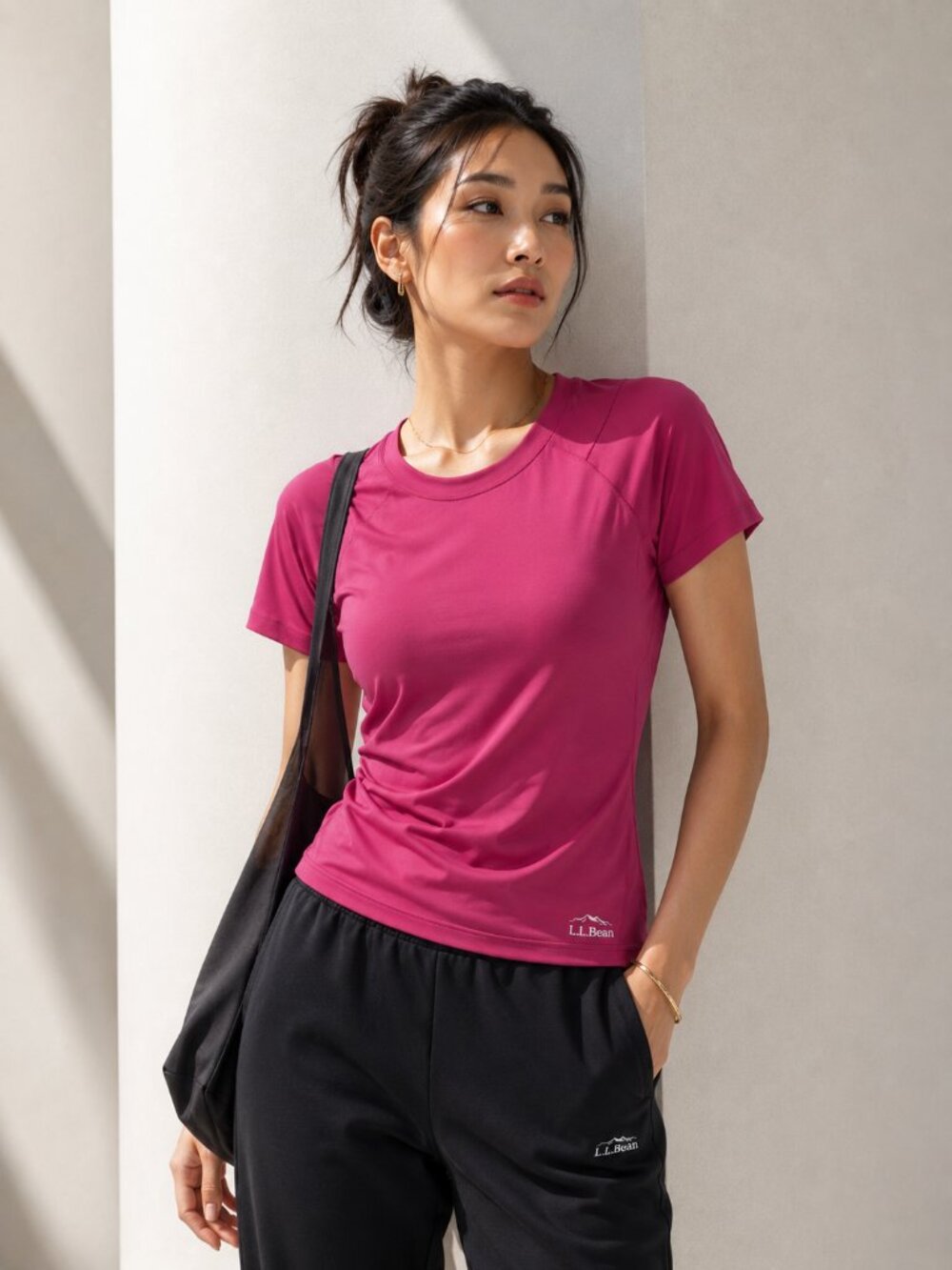 L.L.Bean Pink Performance Athletic Tee Shirt Women's Medium Moisture Wicking